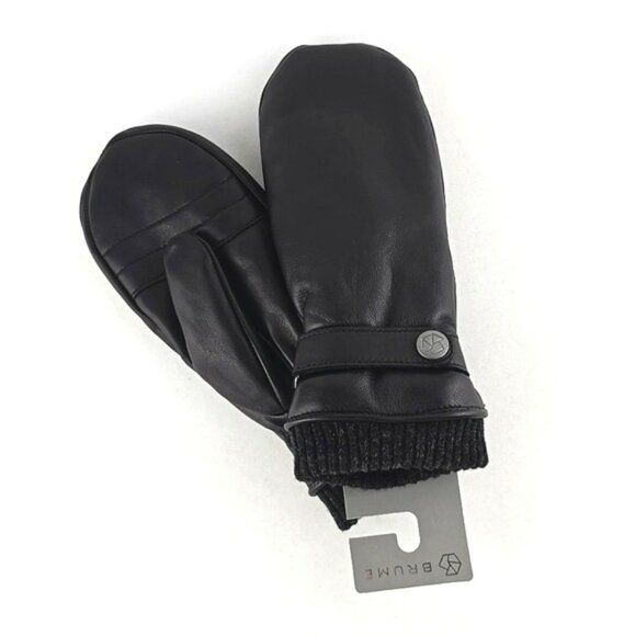 BRUME Bromont Women's Black Leather Mittens Faux Plush Lined Knit Cuffs Size S - Picture 3 of 10